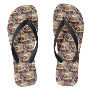 Malti Tzu Dog Christmas Festive Flip Flops
