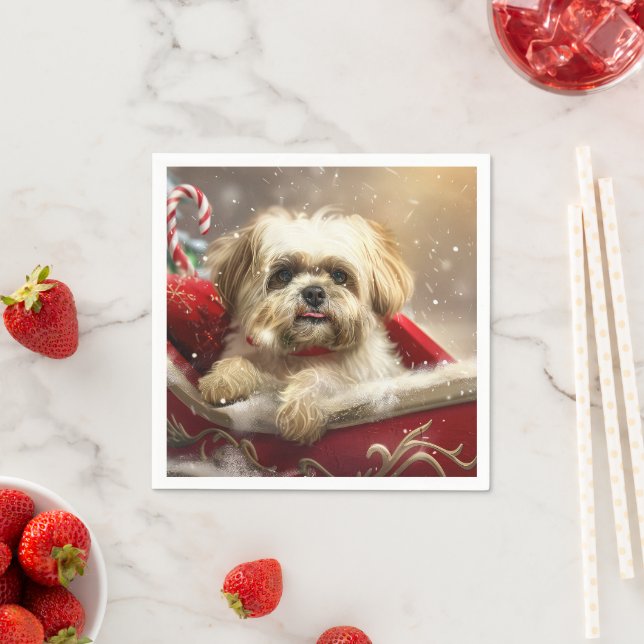 Malti Tzu Dog Christmas Festive Napkins (Insitu)