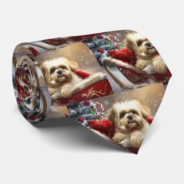 Malti Tzu Dog Christmas Festive Neck Tie (Rolled)