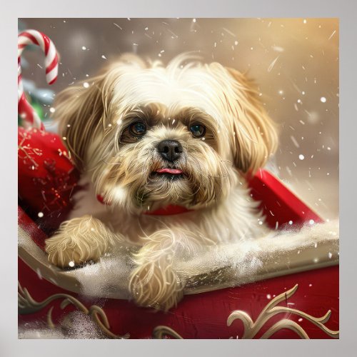 Malti Tzu Dog Christmas Festive Poster