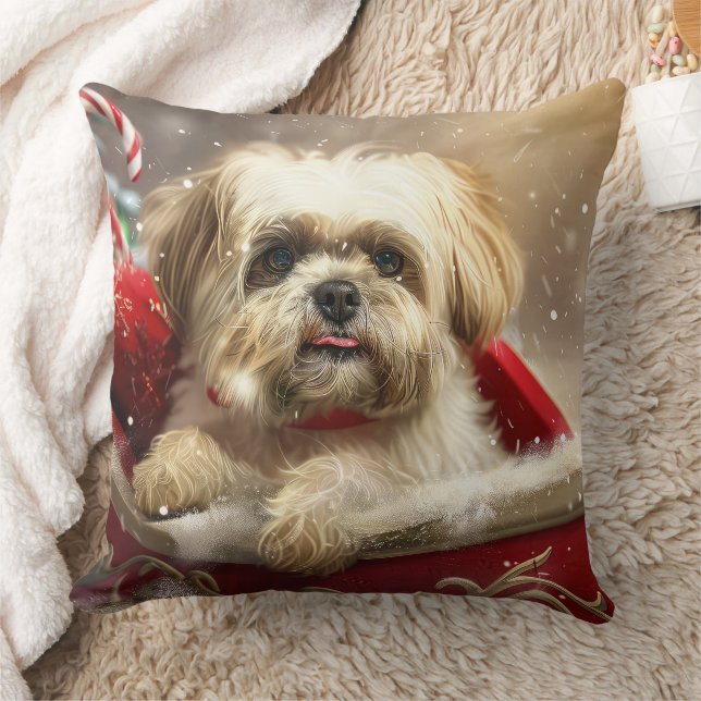 Malti Tzu Dog Christmas Festive Throw Pillow (Blanket)