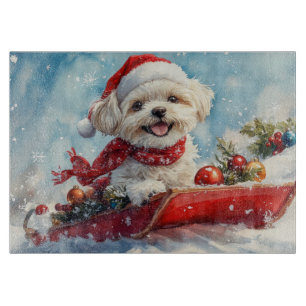 Malti Tzu Dog in Sledge Let it Snow Christmas Cutting Board