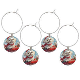 Malti Tzu Dog in Sledge Let it Snow Christmas Wine Charm