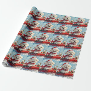Malti Tzu Dog in Sledge Let it Snow Christmas Wrapping Paper