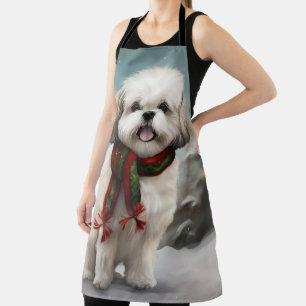 Malti Tzu Dog in Snow Christmas Apron