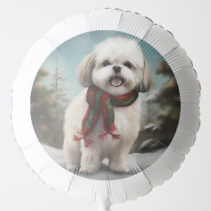 Malti Tzu Dog in Snow Christmas Balloon
