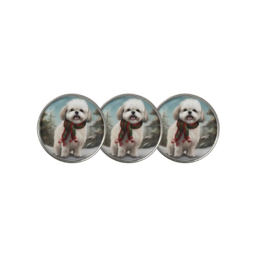 Malti Tzu Dog in Snow Christmas Golf Ball Marker