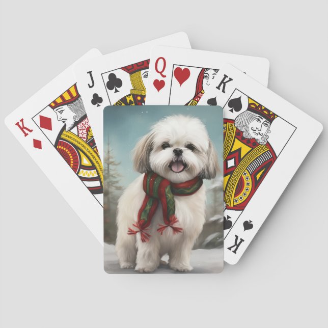 Malti Tzu Dog in Snow Christmas Poker Cards (Back)