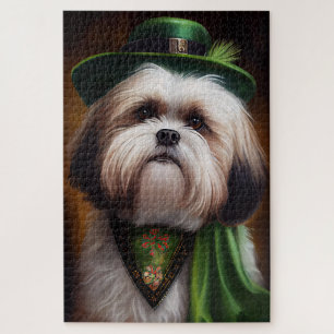 Malti Tzu Dog in St. Patrick's Day Dress Jigsaw Puzzle