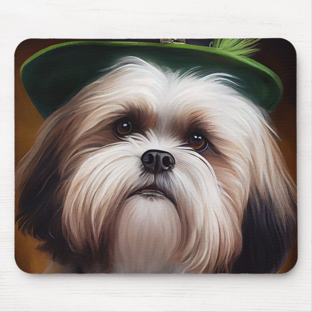 Malti Tzu Dog in St. Patrick's Day Dress Mouse Pad (Front)