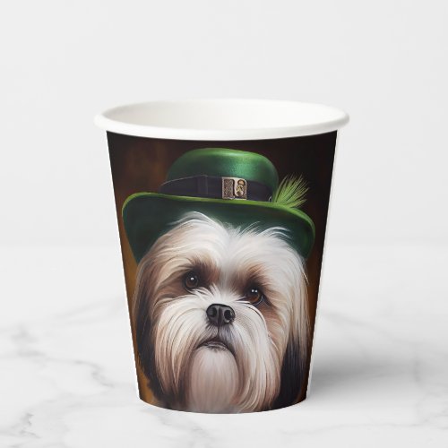 Malti Tzu Dog in St Patricks Day Dress Paper Cups