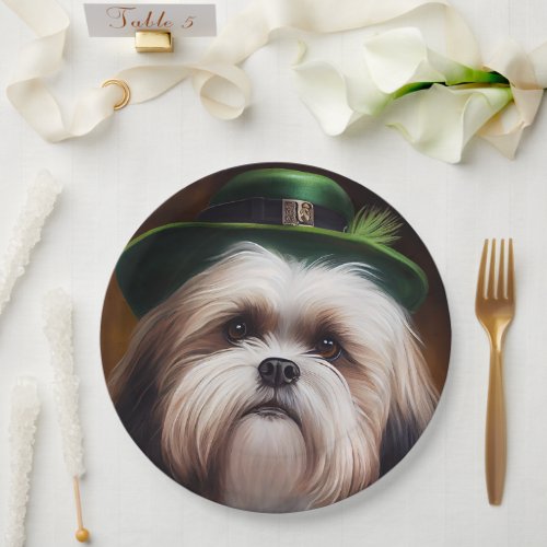 Malti Tzu Dog in St Patricks Day Dress Paper Plates