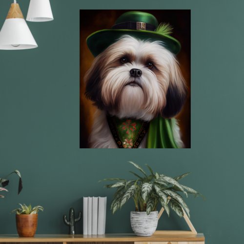 Malti Tzu Dog in St Patricks Day Dress Poster