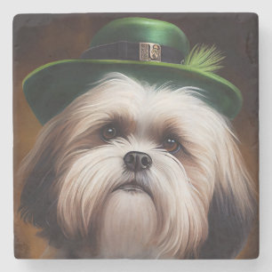 Malti Tzu Dog in St. Patrick's Day Dress Stone Coaster