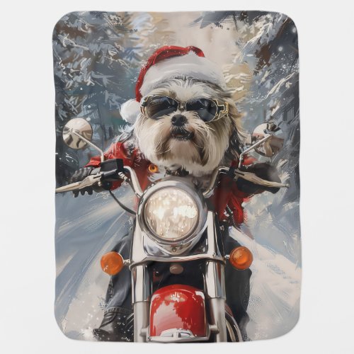 Malti Tzu Dog Riding Motorcycle Christmas Baby Blanket