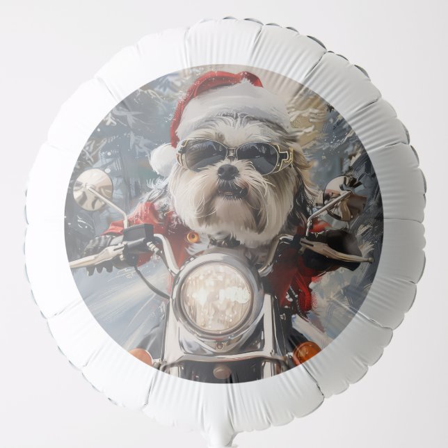 Malti Tzu Dog Riding Motorcycle Christmas Balloon (Front)