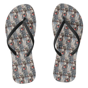 Malti Tzu Dog Riding Motorcycle Christmas Flip Flops