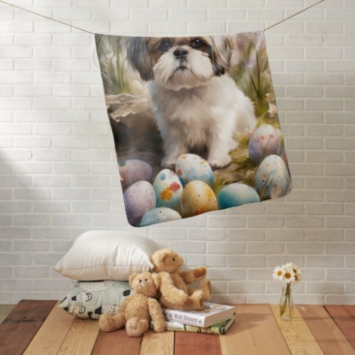 Malti Tzu Dog with Easter Eggs Holiday Baby Blanket