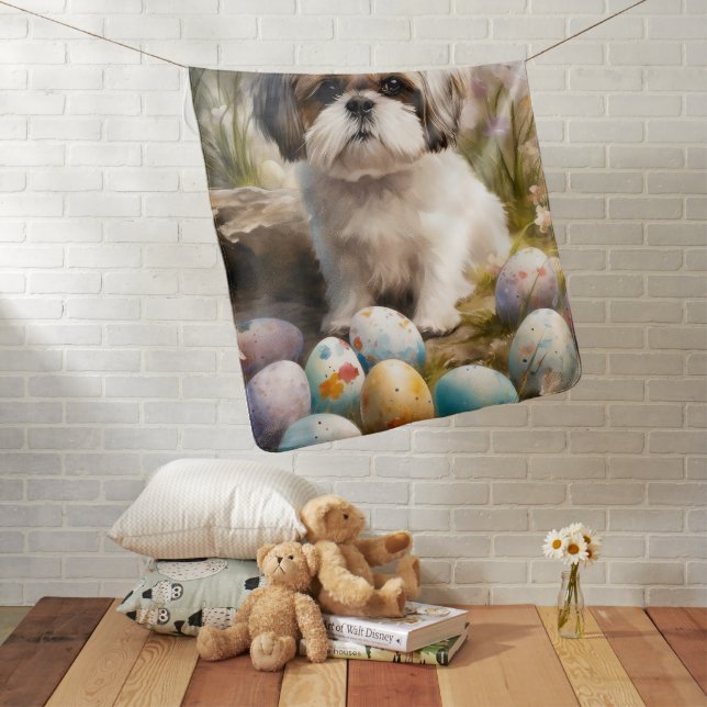 Malti Tzu Dog with Easter Eggs Holiday Baby Blanket (In Situ)