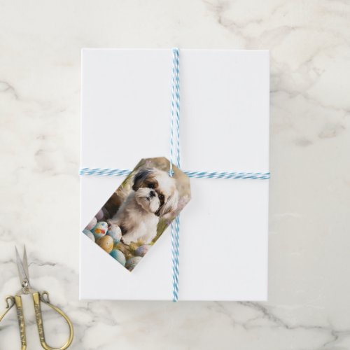 Malti Tzu Dog with Easter Eggs Holiday Gift Tags