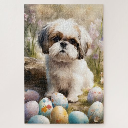 Malti Tzu Dog with Easter Eggs Holiday Jigsaw Puzzle
