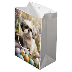 Malti Tzu Dog with Easter Eggs Holiday Medium Gift Bag