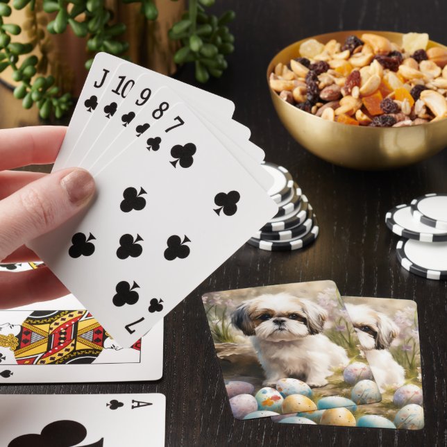 Malti Tzu Dog with Easter Eggs Holiday Poker Cards (In Situ)