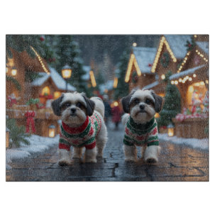 Malti Tzu Dogs Christmas Snow Holiday Cutting Board