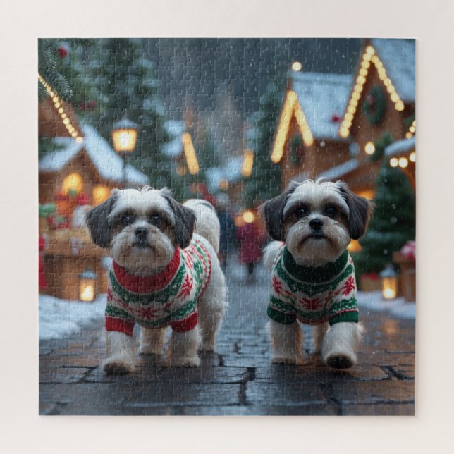 Malti Tzu Dogs Christmas Snow Holiday Jigsaw Puzzle (Vertical)