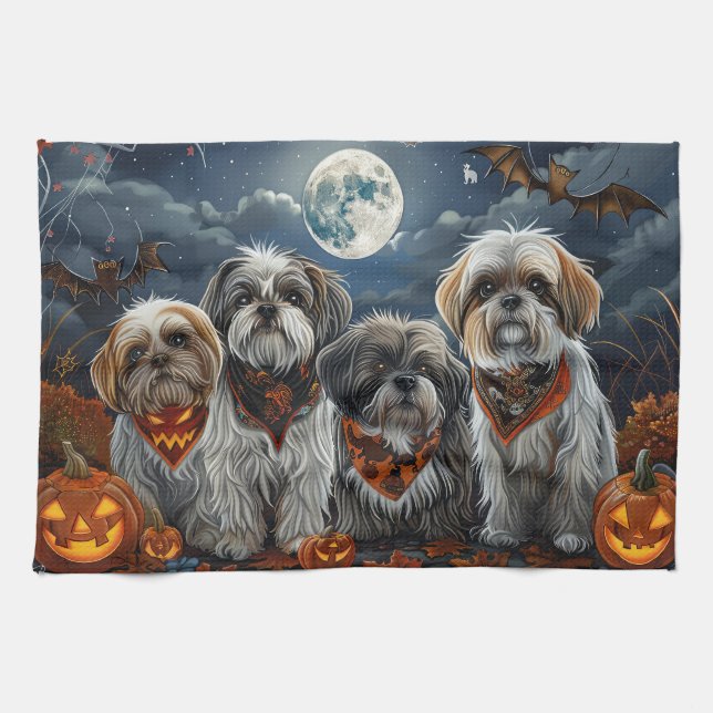 Malti Tzu Halloween Spooky Kitchen Towel (Horizontal)