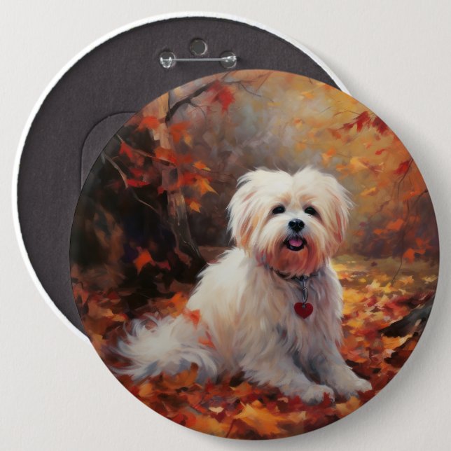 Malti Tzu in Autumn Leaves Fall Inspire Button (Front & Back)