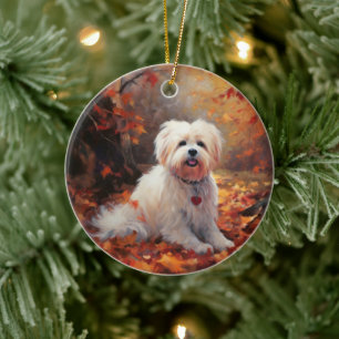 Malti Tzu in Autumn Leaves Fall Inspire Ceramic Ornament