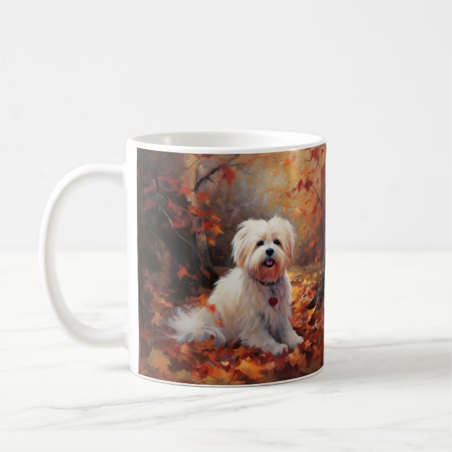 Malti Tzu in Autumn Leaves Fall Inspire Coffee Mug (Left)