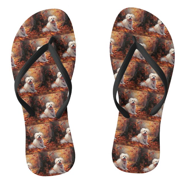 Malti Tzu in Autumn Leaves Fall Inspire Flip Flops (Footbed)