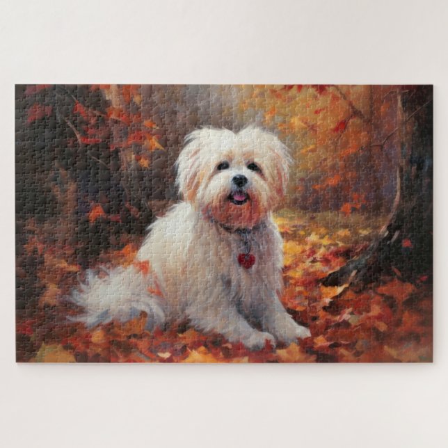 Malti Tzu in Autumn Leaves Fall Inspire Jigsaw Puzzle (Horizontal)