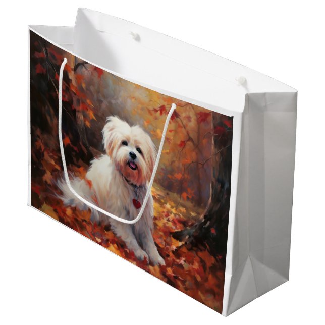 Malti Tzu in Autumn Leaves Fall Inspire Large Gift Bag (Front Angled)