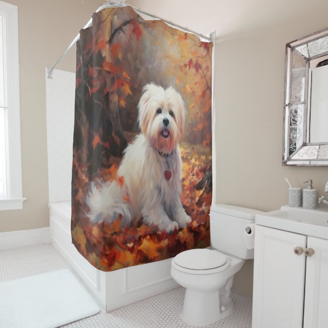 Malti Tzu in Autumn Leaves Fall Inspire Shower Curtain (In Situ)
