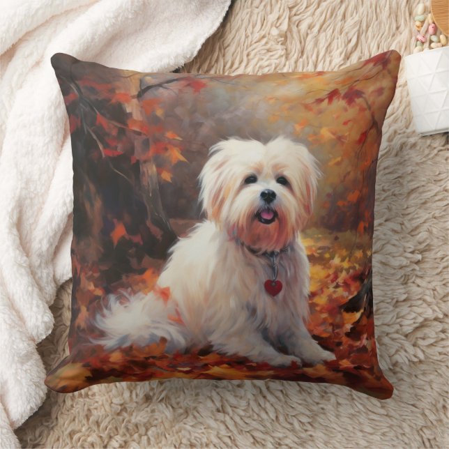 Malti Tzu in Autumn Leaves Fall Inspire Throw Pillow (Blanket)