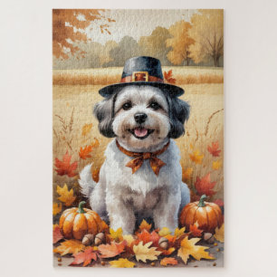 Malti Tzu In Autumn Leaves Thanksgiving Art Jigsaw Puzzle