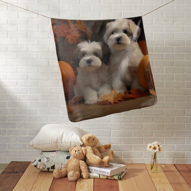 Malti tzu Puppy Autumn Delight Pumpkin Baby Blanket (In Situ)