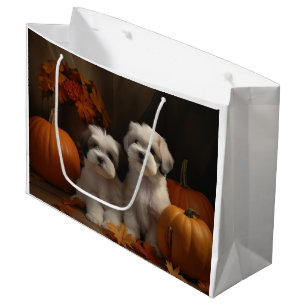 Malti tzu Puppy Autumn Delight Pumpkin Large Gift Bag