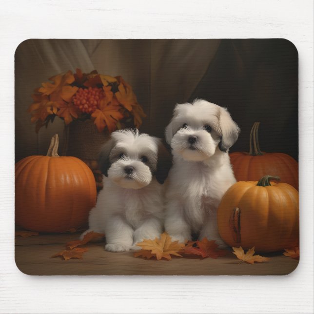 Malti tzu Puppy Autumn Delight Pumpkin Mouse Pad (Front)
