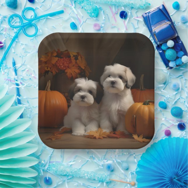 Malti tzu Puppy Autumn Delight Pumpkin Paper Plates (Party)