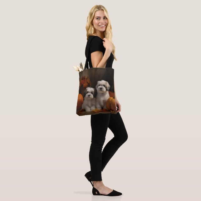 Malti tzu Puppy Autumn Delight Pumpkin Tote Bag (On Model)