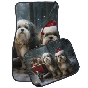 Malti tzu Snowy Sleigh Christmas Decor Car Floor Mat