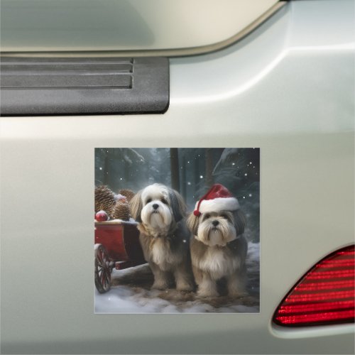 Malti tzu Snowy Sleigh Christmas Decor  Car Magnet