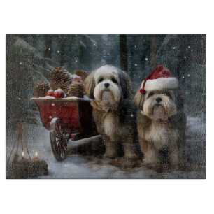 Malti tzu Snowy Sleigh Christmas Decor Cutting Board