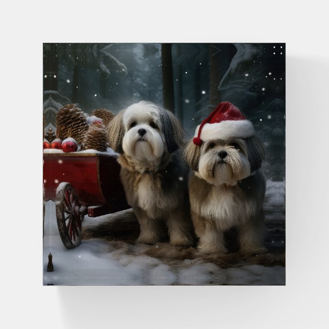 Malti tzu Snowy Sleigh Christmas Decor  Paperweight (Front)