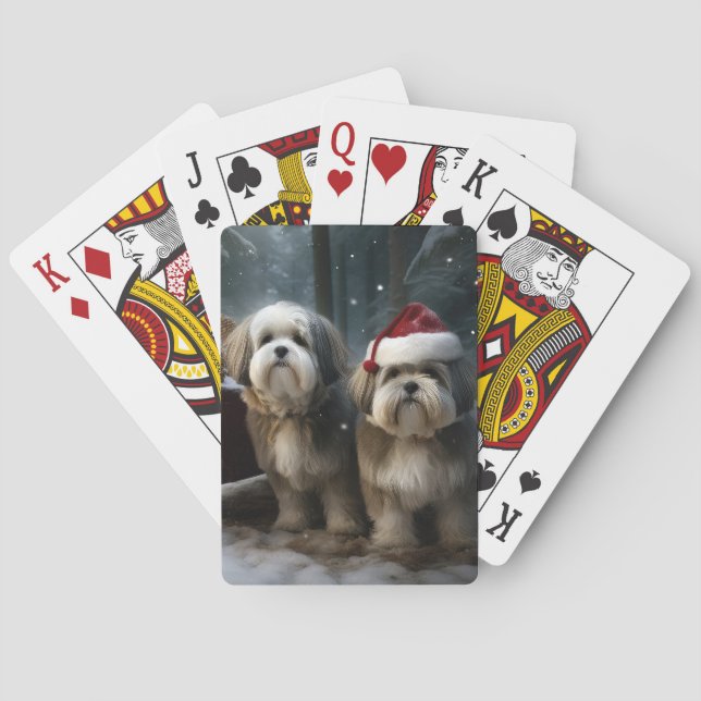 Malti tzu Snowy Sleigh Christmas Decor  Poker Cards (Back)