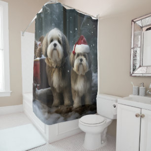 Malti tzu Snowy Sleigh Christmas Decor Shower Curtain